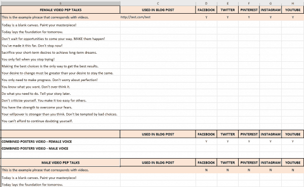 Video Tracking Sheet